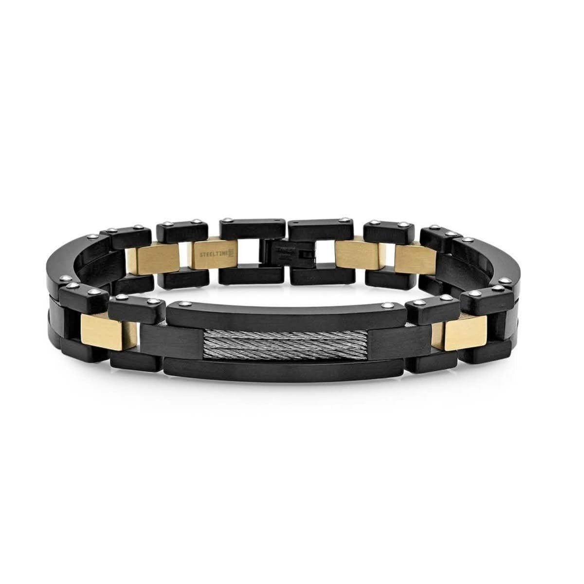 Men's Two Tone Black IP and Stainless Steel Link Bracelet - Cartsfy Inc.