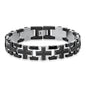 Men's Two Tone Black IP Stainless Steel and Black Carbon Fiber Cross Links Bracelet - Cartsfy Inc.