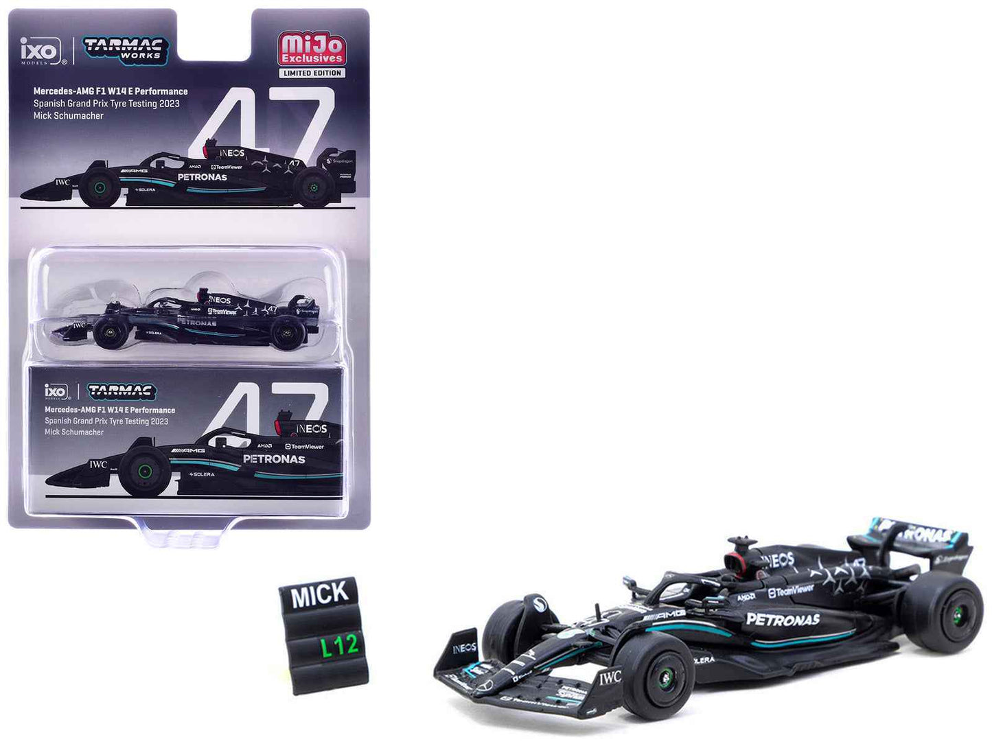 Mercedes-AMG F1 W14 E Performance #47 Mick Schumacher Formula One F1 "Spanish GP Tyre Testing" (2023) with Pit Board "Global64" Series 1/64 Diecast Model by Tarmac Works Miniature Motors Default Title Default Title-