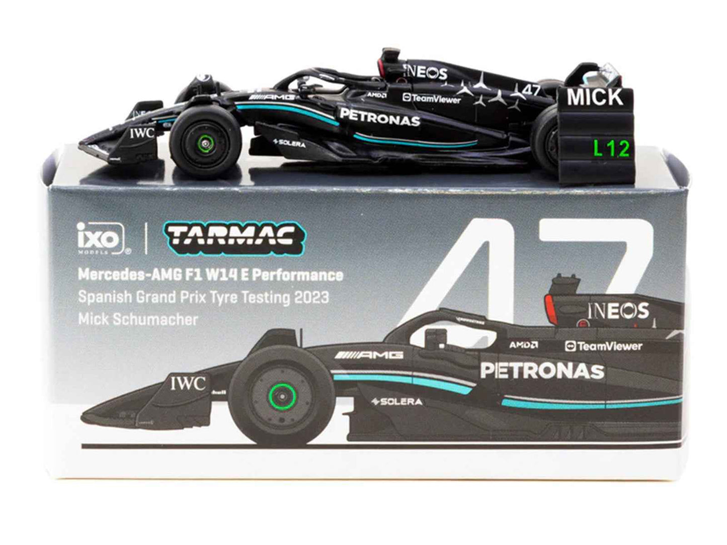 Mercedes-AMG F1 W14 E Performance #47 Mick Schumacher Formula One F1 "Spanish GP Tyre Testing" (2023) with Pit Board "Global64" Series 1/64 Diecast Model by Tarmac Works Miniature Motors Default Title Default Title-