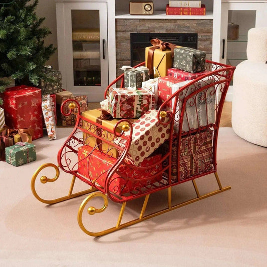Metal Christmas Santa Sleigh Basket 2-Tier Xmas Santa's Gift Storage Sleigh Cartsfy Inc.