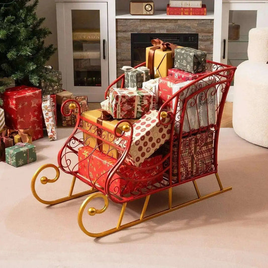 Metal Christmas Santa Sleigh Basket 2-Tier Xmas Santa's Gift Storage Sleigh Cartsfy Inc.