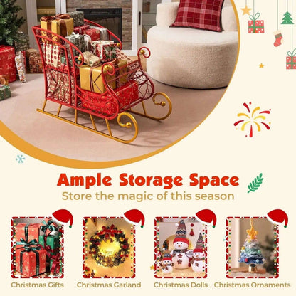Metal Christmas Santa Sleigh Basket 2-Tier Xmas Santa's Gift Storage Sleigh Cartsfy Inc.