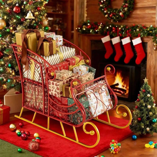 Metal Christmas Santa Sleigh Basket 2-Tier Xmas Santa's Gift Storage Sleigh Cartsfy Inc.