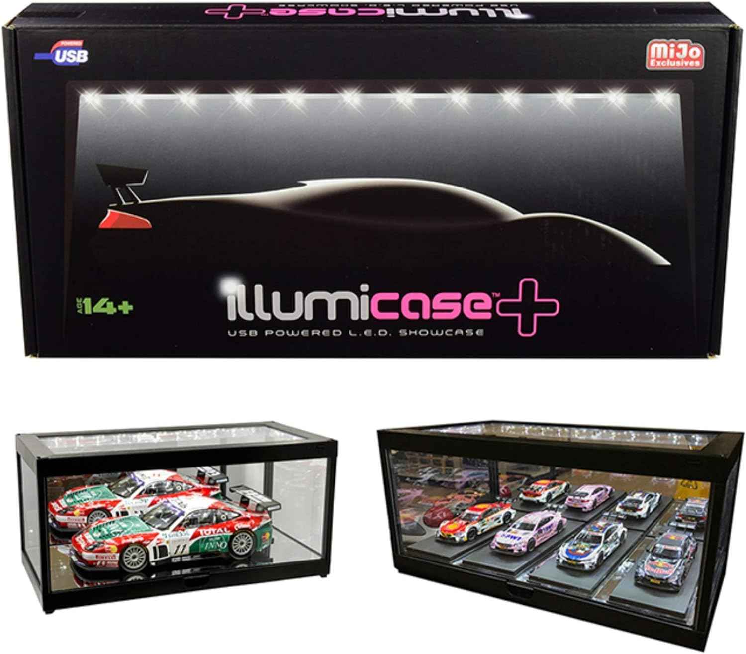 Mijo Exclusives Illumicase Plus 14 Inch Black Plastic Display Case w/ LED Lighting & Mirror 1:18 Cartsfy Inc.