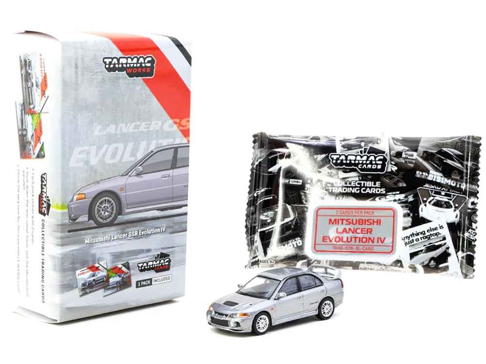 Mitsubishi Lancer Evolution IV Silver Metallic with Tarmac Cards "Global64" Series 1/64 Diecast Model by Tarmac Works Miniature Motors Default Title Default Title-