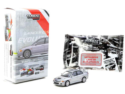 Mitsubishi Lancer Evolution IV Silver Metallic with Tarmac Cards "Global64" Series 1/64 Diecast Model by Tarmac Works Miniature Motors Default Title Default Title-