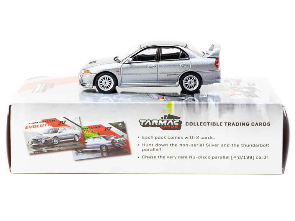 Mitsubishi Lancer Evolution IV Silver Metallic with Tarmac Cards "Global64" Series 1/64 Diecast Model by Tarmac Works Miniature Motors Default Title Default Title-