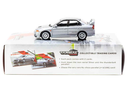 Mitsubishi Lancer Evolution IV Silver Metallic with Tarmac Cards "Global64" Series 1/64 Diecast Model by Tarmac Works Miniature Motors Default Title Default Title-