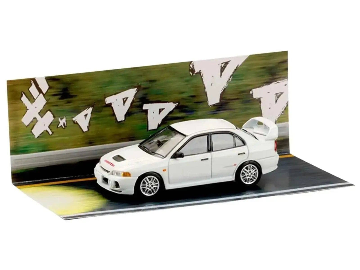 Mitsubishi Lancer RS Evolution IV RHD (Right Hand Drive) "MonStar" White "Initial D" (1995-2013) Manga "Diorama Set Series" 1/64 Diecast Model car by Hobby Japan Miniature Motors Default Title Default Title-