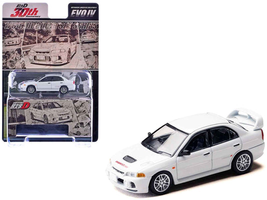 Mitsubishi Lancer RS Evolution IV RHD (Right Hand Drive) "MonStar" White "Initial D" (1995-2013) Manga "Diorama Set Series" 1/64 Diecast Model car by Hobby Japan Cartsfy Inc.