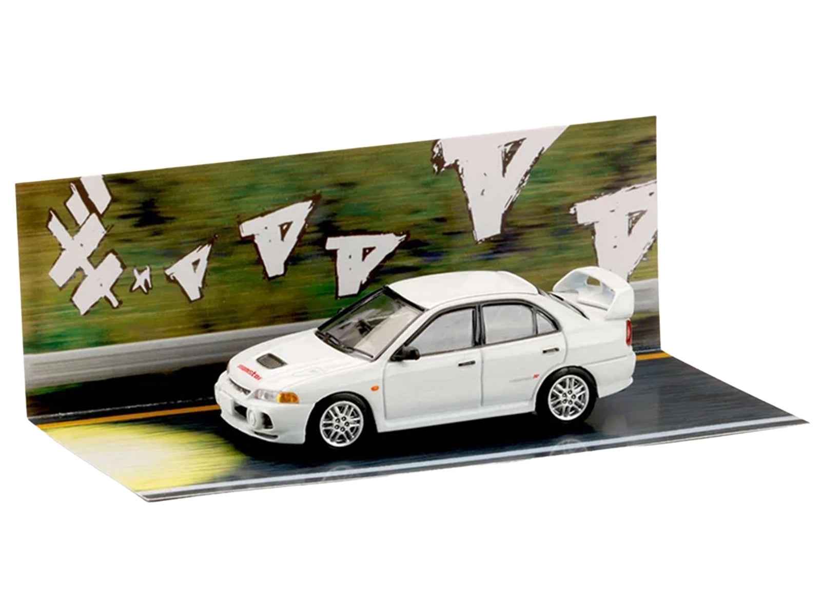 Mitsubishi Lancer RS Evolution IV RHD (Right Hand Drive) "MonStar" White "Initial D" (1995-2013) Manga "Diorama Set Series" 1/64 Diecast Model car by Hobby Japan Cartsfy Inc.