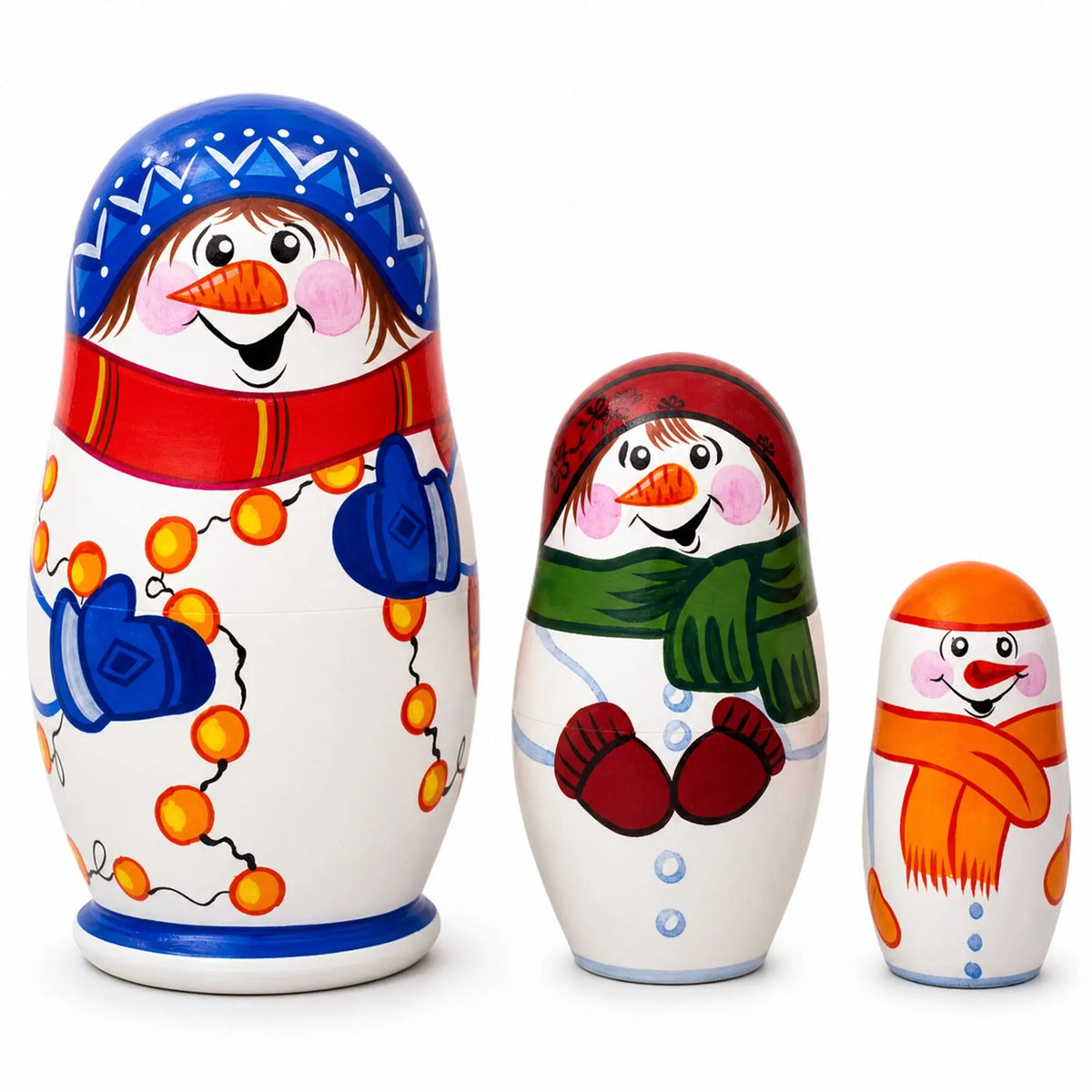 Set of 3 Snowman Wooden Christmas Nesting Dolls 4.25 Inches