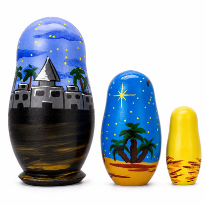 Set of 3 Wooden Nativity Nesting Dolls Religious Christmas Figurines
