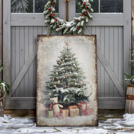 Vintage Christmas Tree With Gifts Wall Art II Tailored Canvases 18x12 inch Medium Premium Gallery Wrapped 24x16 inch Large Premium Gallery Wrapped 36x24 inch Extra Large Premium Gallery Wrapped 18x12 inch Medium Premium Gallery Wrapped-24x16 inch Large Premium Gallery Wrapped-36x24 inch Extra Large Premium Gallery Wrapped-