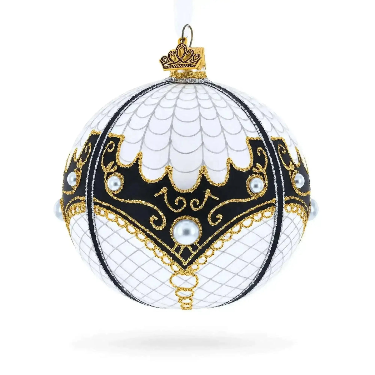 Mother Of Pearl on White Glass Ball Christmas Ornament 4 Inches Cartsfy Inc.