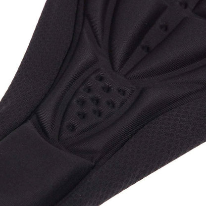 Cycling seat gel pad close-up of textured 3D cushion and fabric, black