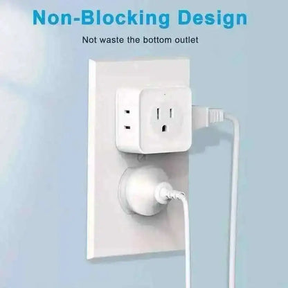 Wall extension adapter with stacked outlets and a rotated power socket, white.