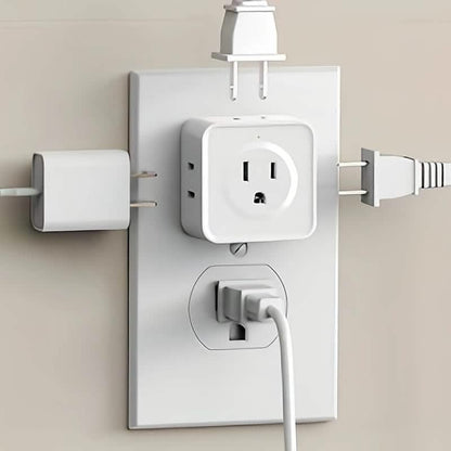 Wall-mounted socket adapter extension with two outlets and power socket, white.