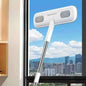 Extendable window cleaning brush with white handle and gray soft bristle pad