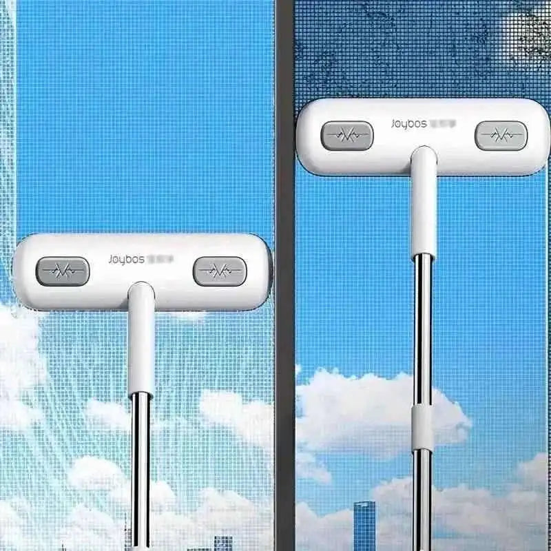 Window cleaning brushes with white housings, metal poles, and gray pad heads