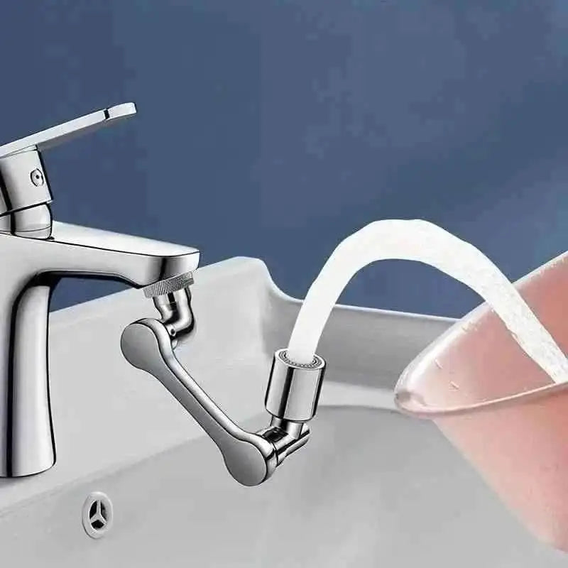 Chrome rotating faucet extender producing a soft water stream