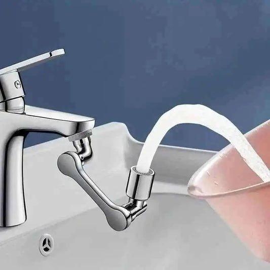 Chrome rotating faucet extender producing a soft water stream