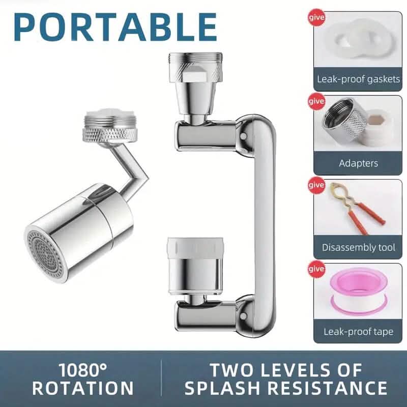 Portable faucet extender kit with adapters, anti-leak parts, and 1080-degree rotation