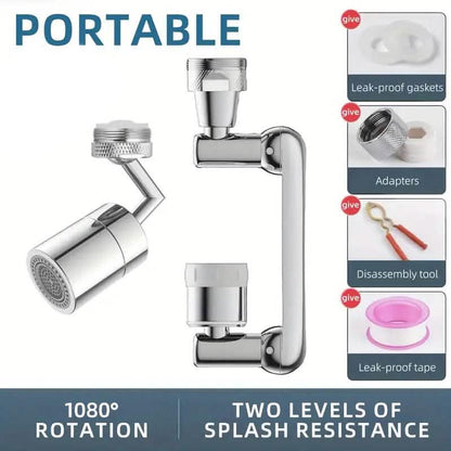 Portable faucet extender kit with adapters, anti-leak parts, and 1080-degree rotation