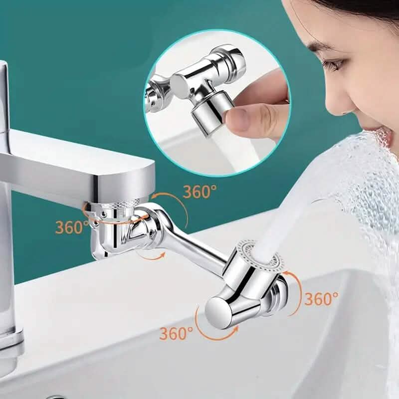 Chrome rotating faucet extender with 360-degree joint and handheld spray head