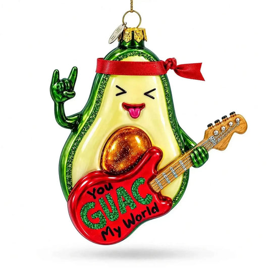 Musical Avocado Strumming a Guitar Glass Christmas Ornament Cartsfy Inc.