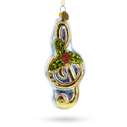 Musical Note with Poinsettia Glass Christmas Ornament BestPysanky Default Title Default Title-