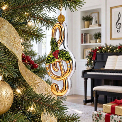 Musical Note with Poinsettia Glass Christmas Ornament BestPysanky Default Title Default Title-