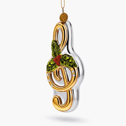 Musical Note with Poinsettia Glass Christmas Ornament BestPysanky Default Title Default Title-