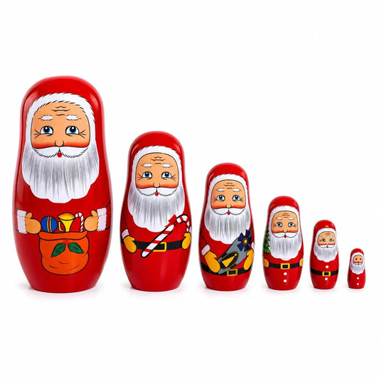 Set of 6 Santa with Christmas Gifts Wooden Nesting Dolls 5.5 Inches BestPysanky Default Title Default Title-