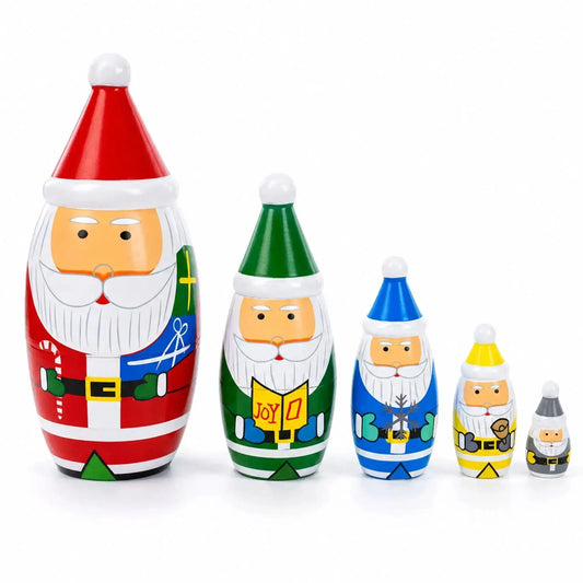 Set of 5 Multicolor Santa with Christmas Gifts Wooden Nesting Dolls 5.5 Inches BestPysanky Default Title Default Title-