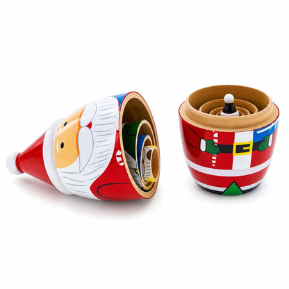 Set of 5 Multicolor Santa with Christmas Gifts Wooden Nesting Dolls 5.5 Inches