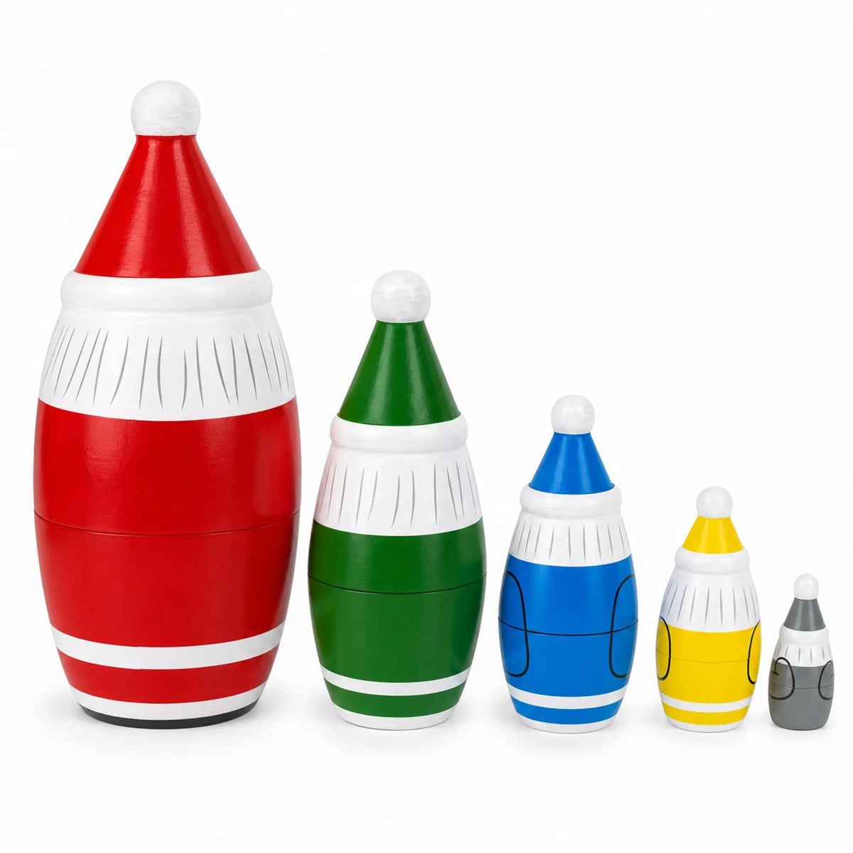 Set of 5 Multicolor Santa with Christmas Gifts Wooden Nesting Dolls 5.5 Inches