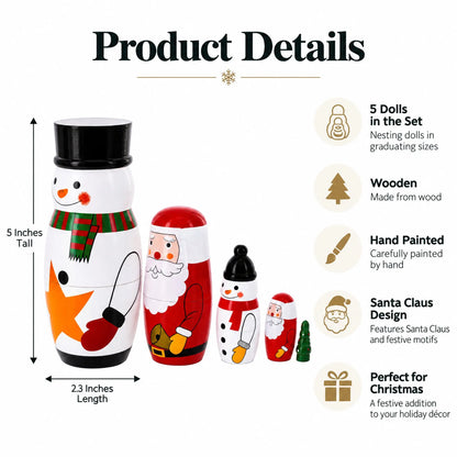 Santa, Snowman & Christmas Tree Wooden Nesting Dolls 5 Inches