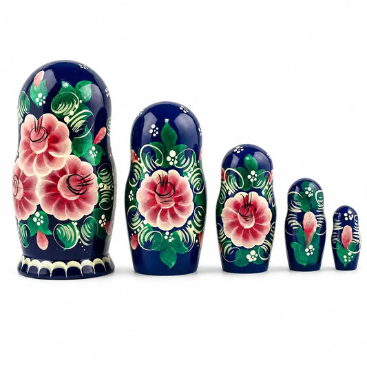 Set of 5 Family Christmas Celebration Wooden Nesting Dolls 6.5 Inches BestPysanky Default Title Default Title-