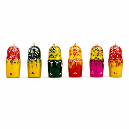 Set of 6 Wooden Nesting Doll Ornaments - 2.15" Christmas Matryoshka