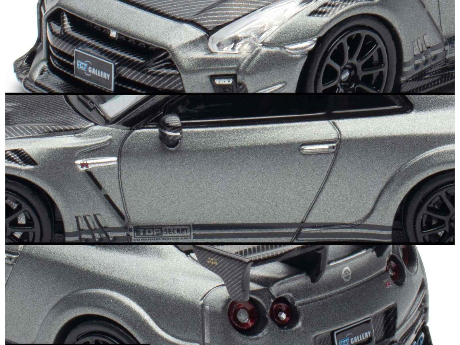 Nissan GT-R (R35) "Top Secret" RHD (Right Hand Drive) Gray Metallic with Carbon Hood "IAM Bangkok 2025 Event Edition" 1/64 Diecast Model Car by Inno Models Cartsfy Inc.