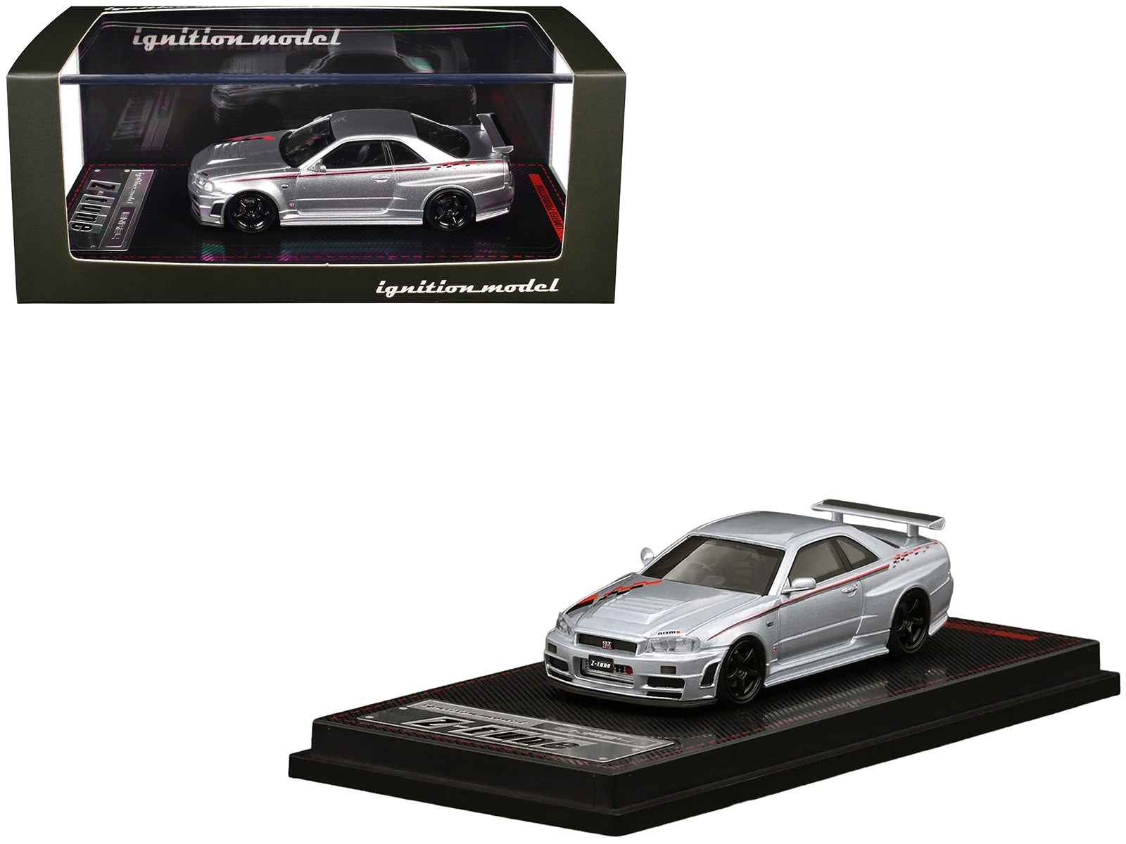 Nissan Skyline GT-R (BNR34) Z-Tune Nismo RHD (Right Hand Drive) Silver Metallic with Graphics 1/64 Diecast Model Car by Ignition Model Cartsfy Inc.