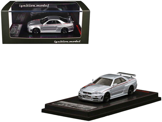 Nissan Skyline GT-R (BNR34) Z-Tune Nismo RHD (Right Hand Drive) Silver Metallic with Graphics 1/64 Diecast Model Car by Ignition Model Cartsfy Inc.
