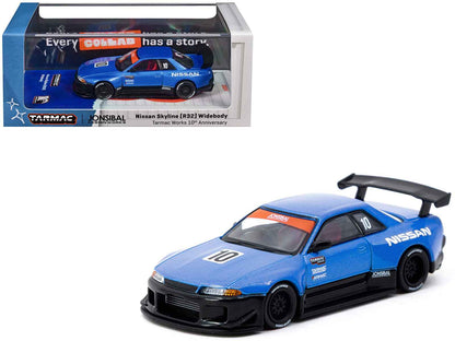 Nissan Skyline (R32) Widebody RHD (Right Hand Drive) #10 "Tarmac Works 10th Anniversary" Blue Metallic "Global64" 1/64 Diecast Model Car by Tarmac Works Miniature Motors Default Title Default Title-