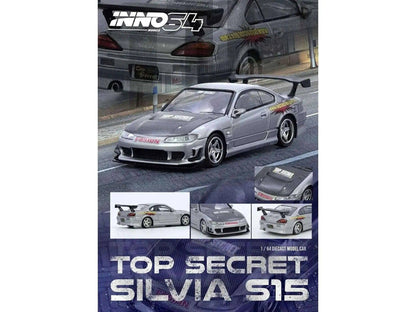 Nissan "Top Secret" Silvia (S15) RHD (Right Hand Drive) Silver Metallic with Carbon Hood 1/64 Diecast Model Car by Inno Models Miniature Motors Default Title Default Title-