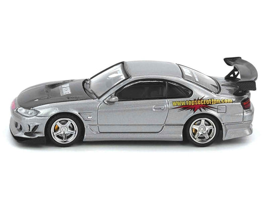 Nissan "Top Secret" Silvia (S15) RHD (Right Hand Drive) Silver Metallic with Carbon Hood 1/64 Diecast Model Car by Inno Models Cartsfy Inc.