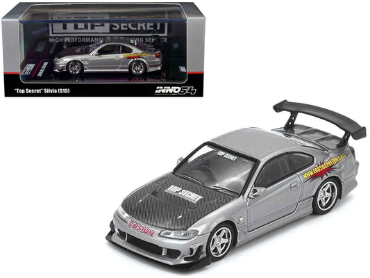 Nissan "Top Secret" Silvia (S15) RHD (Right Hand Drive) Silver Metallic with Carbon Hood 1/64 Diecast Model Car by Inno Models Cartsfy Inc.