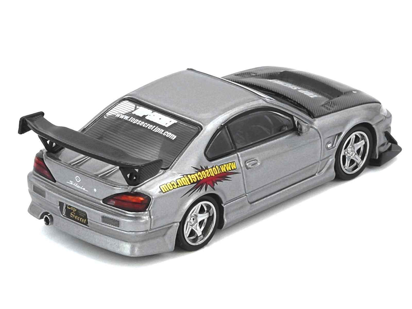 Nissan "Top Secret" Silvia (S15) RHD (Right Hand Drive) Silver Metallic with Carbon Hood 1/64 Diecast Model Car by Inno Models Cartsfy Inc.