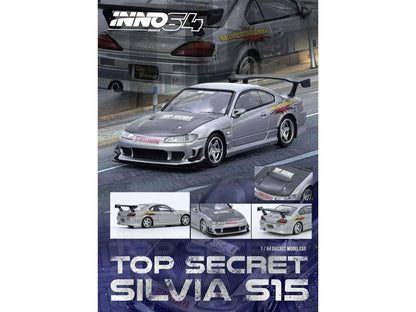 Nissan "Top Secret" Silvia (S15) RHD (Right Hand Drive) Silver Metallic with Carbon Hood 1/64 Diecast Model Car by Inno Models Cartsfy Inc.